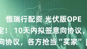 恒瑞行配资 光伏版OPEC时间表敲定！ 10天内拟签意向协议，各方抢当“买家” | 能见派